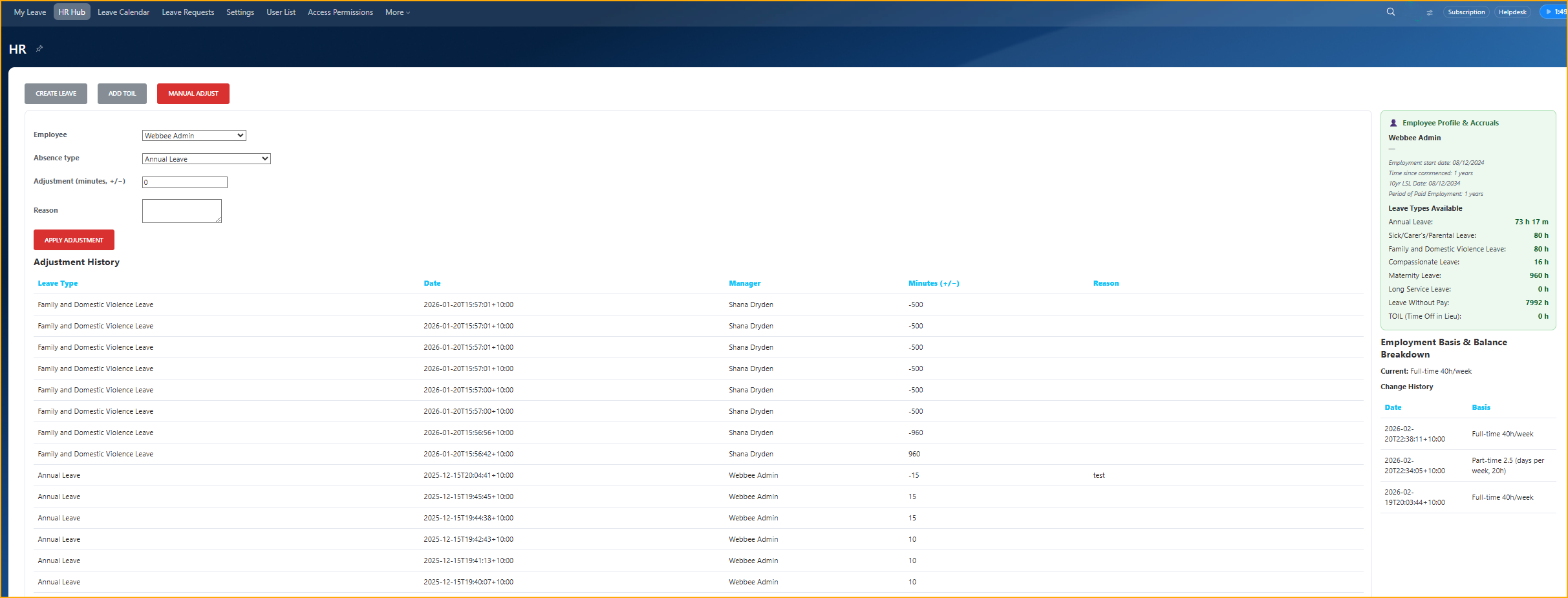 HR Hub — Manual Adjust