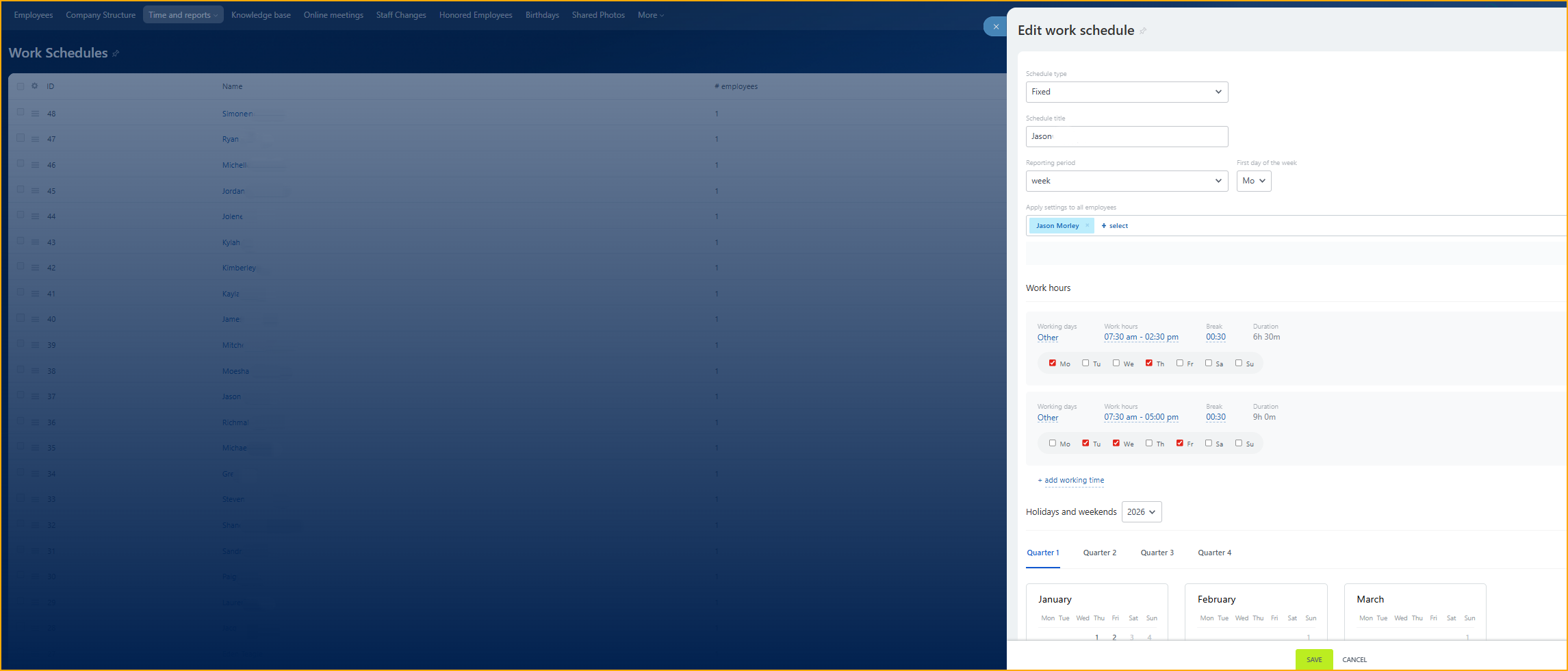 Non-standard work schedules